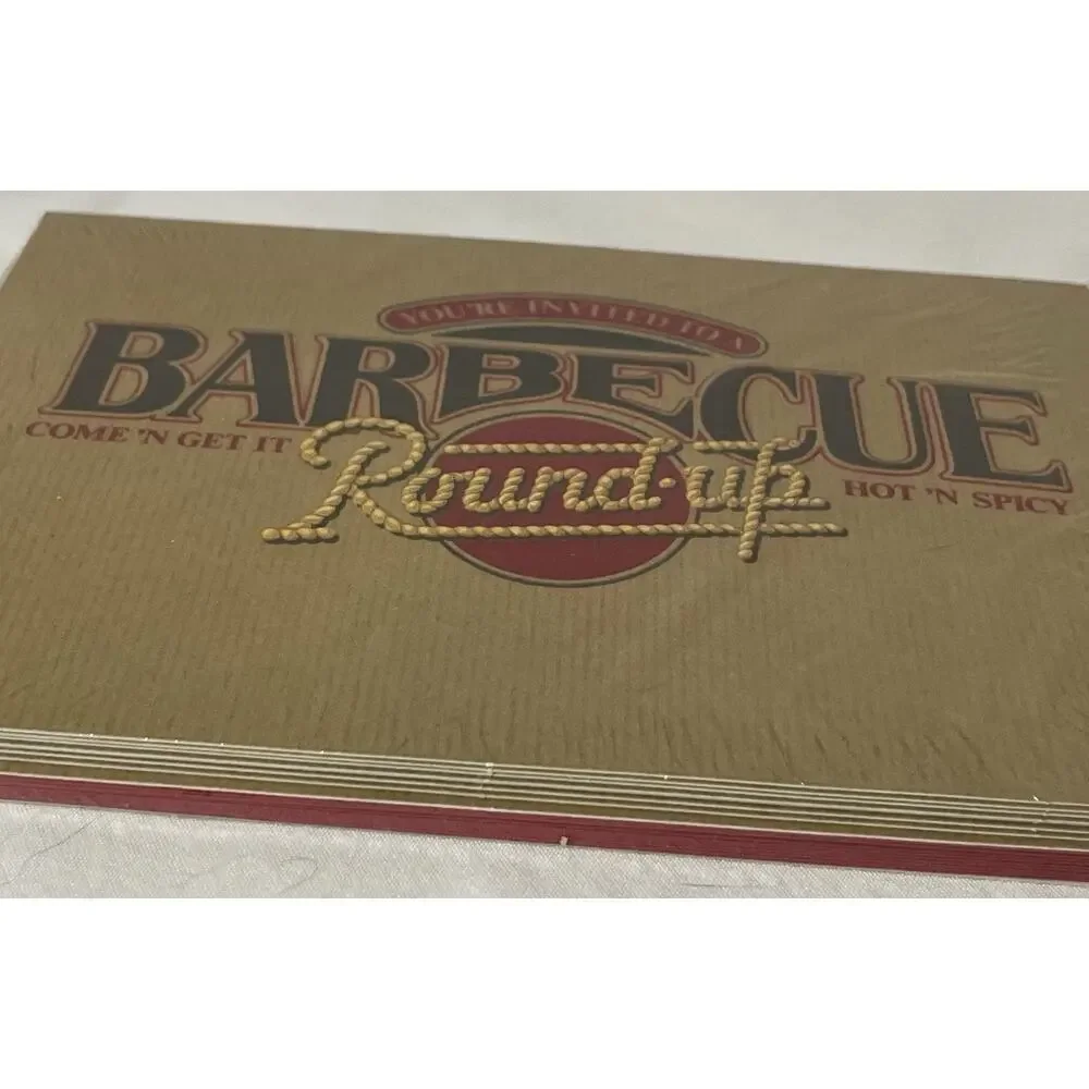 Vintage Hallmark BBQ Barbecue Party Invitations NOS 8 Embossed Cards 1980s USA